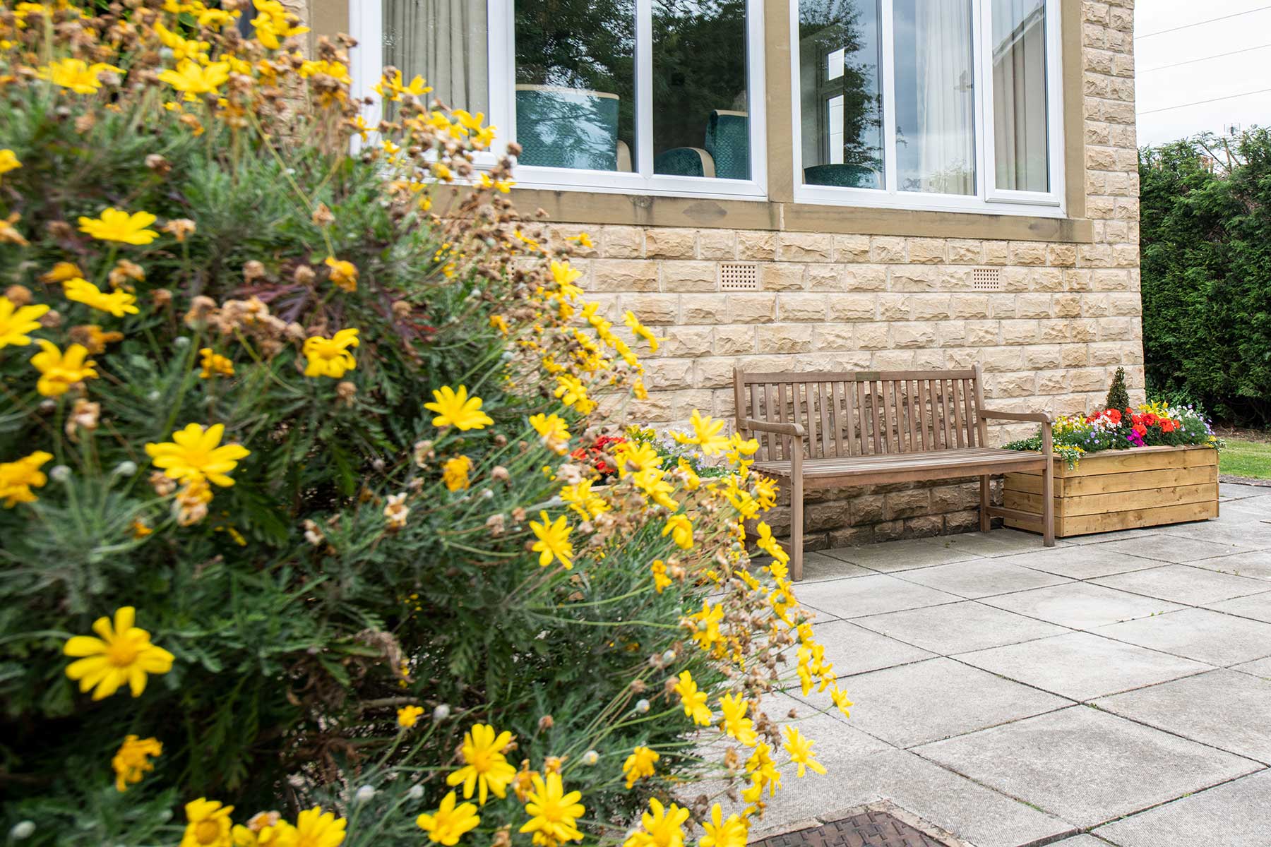 Garden seating outside Alexander Residential Home