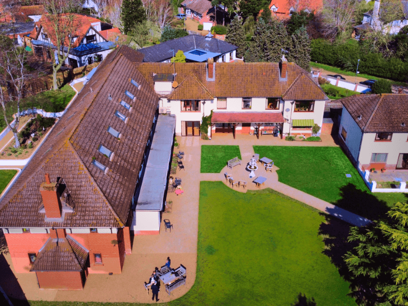 Aerial view of the home and grounds at Lakeshore Nursing Home